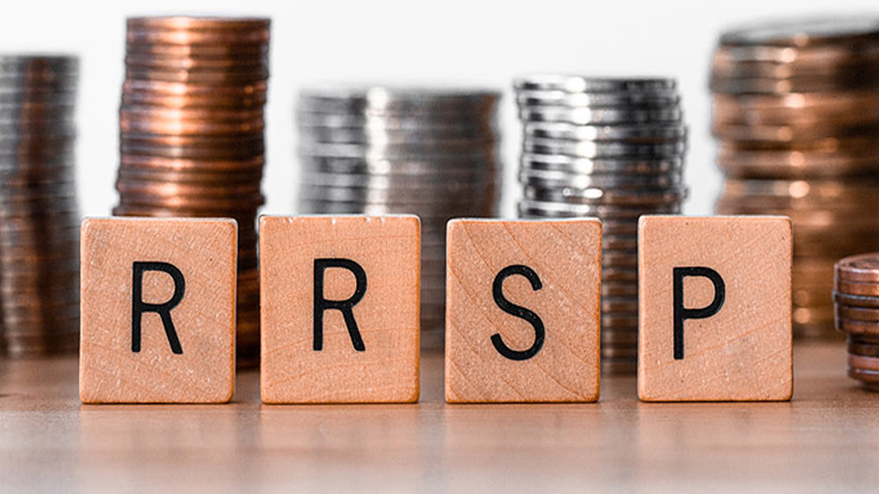 Wooden RRSP letter blocks with coin stacks – best RRSP account Canada